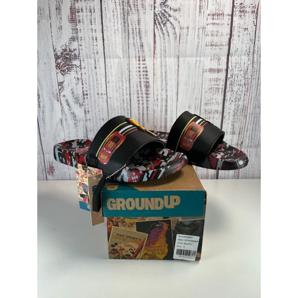 Disney Cars Slides Sandals Size 4 Lightning McQueen 95 Black Red Multicolor